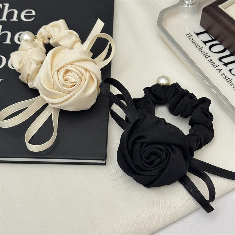 Fasce per Capelli Floreali Francesi Elastici per Capelli Corda per Capelli in Raso Rosa Scrunchies Eleganti per Donna Copricapo Stile Coreano Accessori per Capelli