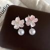 Korean Style Silver Needle Zirconia Enamel Flower & Pearl Earrings - Elegant, Light Luxury Accessories for Women