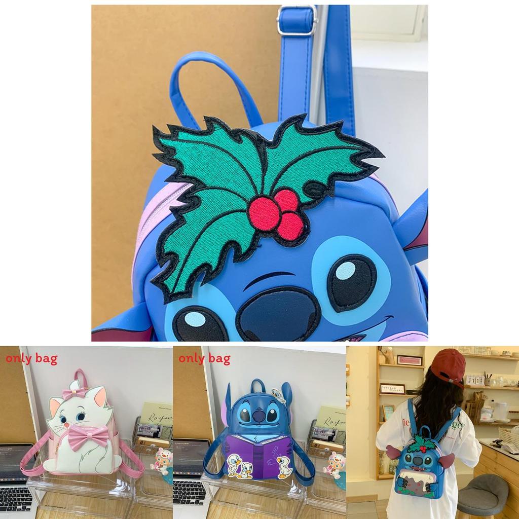 Cute Cartoon Bow Aristocats And Reading Stitch Design Student Backpack For Daily Use