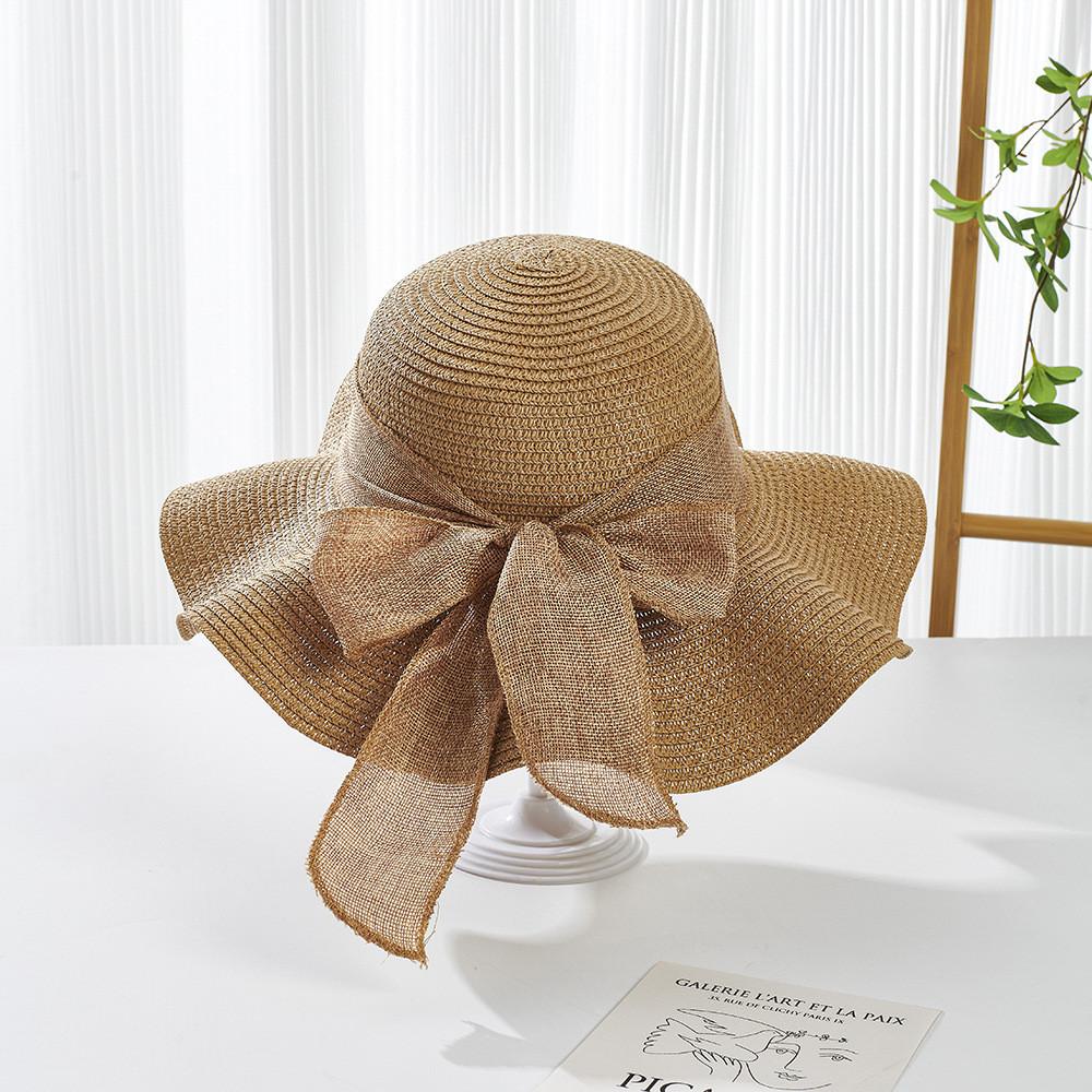 Sun Hat Women Summer Wide Brim Straw Hat With Bow For Beach And Sun Protection