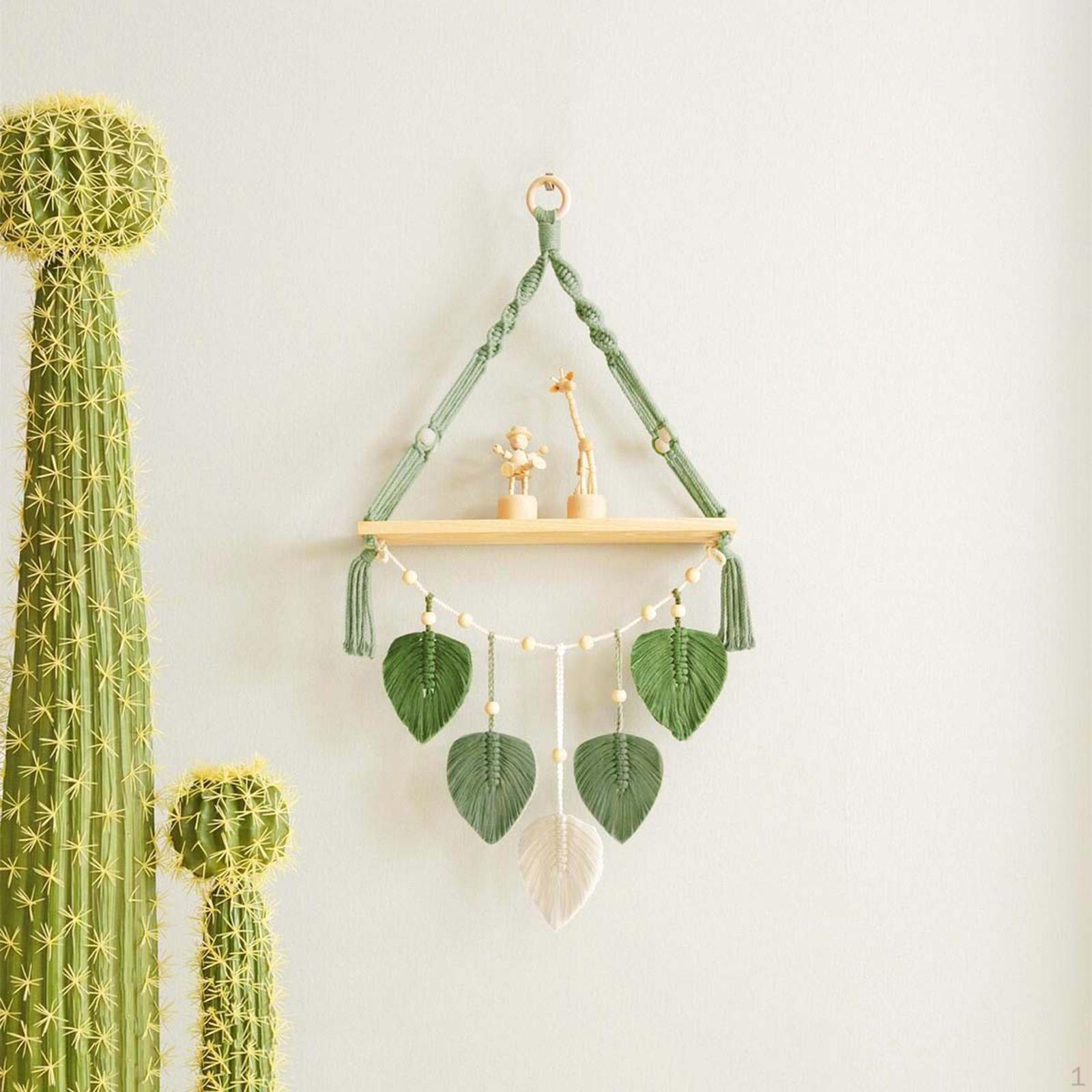 

Macrame Wall Hanging Tapestry Books Photos Planter Rack Bohemian Plant Hanger Shelf Wooden Floating