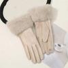 Solid Color Women's Leather Gloves Thicken Women's Winter Thermal Gloves  Cold Weather