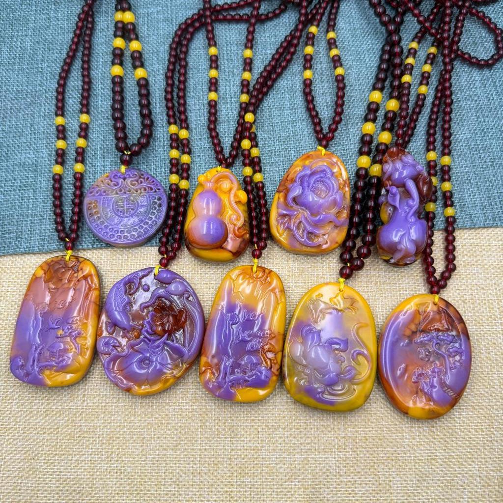 Bestseller Live Stream: Collana Pendente Pixiu Zucca Giada Hetian Viola Sangue Cera di Miele Imitazione per Catena Maglione Autunno/Inverno.
