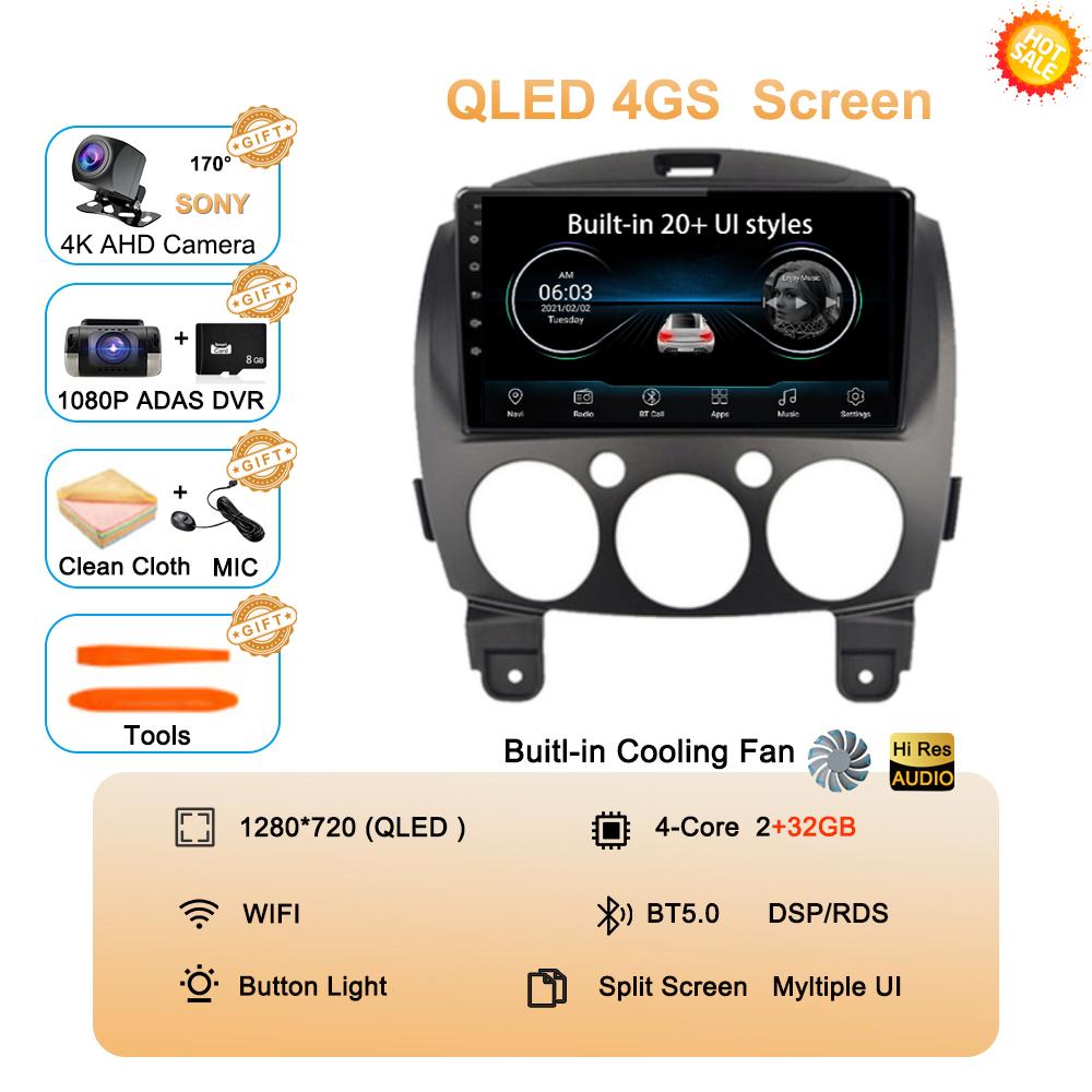 Android 14 Car Radio Multimedia Player For MAZDA 2 Mazda2 2007 2008 2009 2010 2011 2012 2013 2014 GPS Navi 2 Din Autoradio QLED