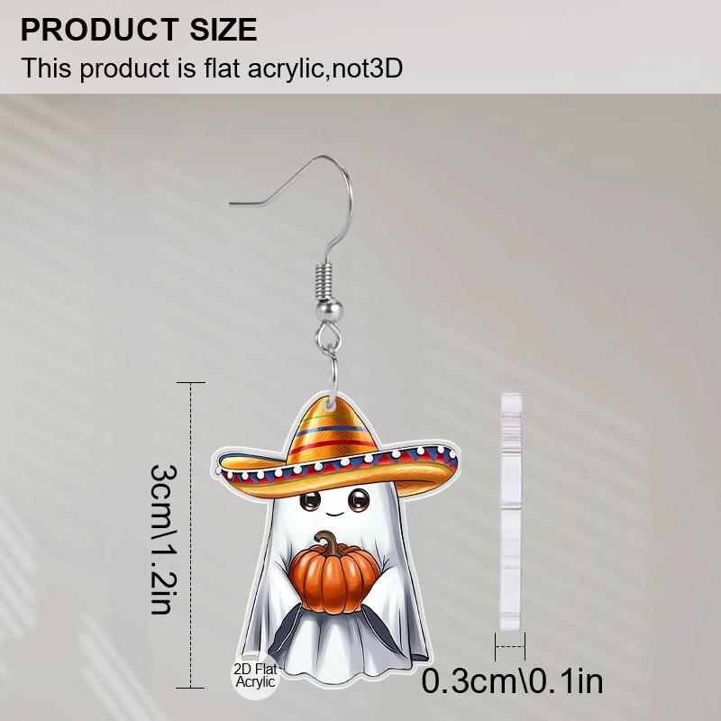 2D Flat Acrylic Ghost Earrings Funny Cartoon Spooky Ghost Pumpkin Dangle Drop Earring for Women Cosplay Party Jewelry