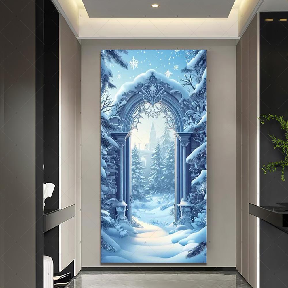 Copertura per Porta Scena Invernale con Neve Sfondo Fotografia Foresta Bianca Forniture Decorazioni Festa di Natale Interno Esterno