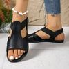 Fashion 2025 Fashion Flat Heel Women Sandals Plus Size 36-43 Summer New Sewing Detail Peep Toe Beach Shoes Casual Ladies Roman Sandals