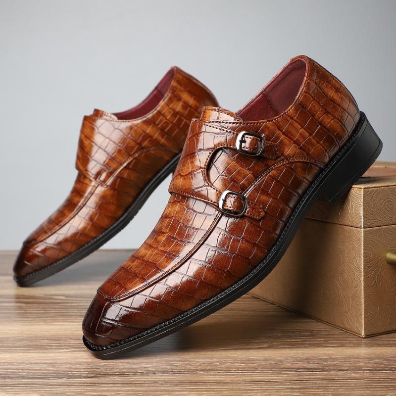 New British Designer Men's Pointed Dress Business Casual Shoes Male Monk Strap Loafers Wedding Dress Homecoming Footwear