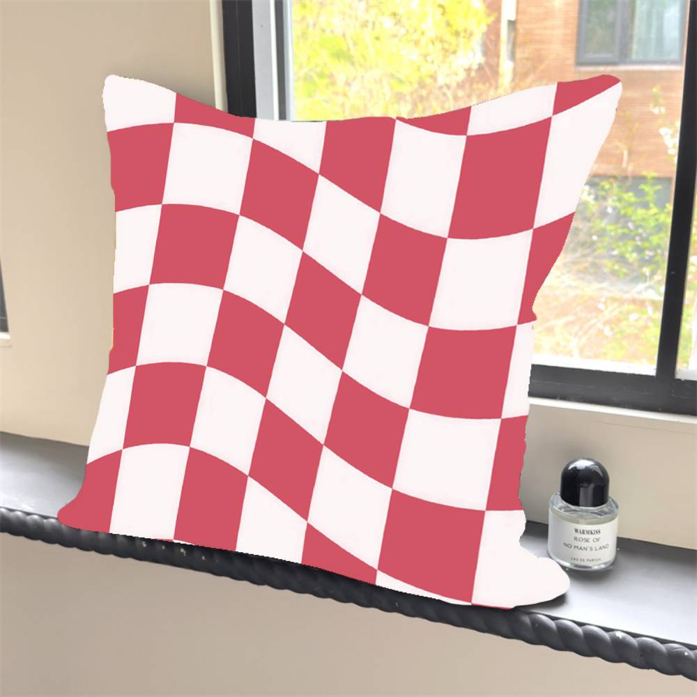 1PC Retro Color Wavy Checkered Pillow Case Square  Bedroom Sofa Leisure Comfort Cushion Car Home Decoration Pillowcase 40x40