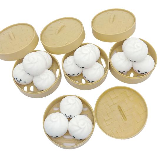 3Pcs Cartoon Expression Steamed Bun Toy Stress Relief Slow Rising Dumpling Squeeze Sensory Toy Soft Stress Ball Simulated Dough Ball Fidget Toy