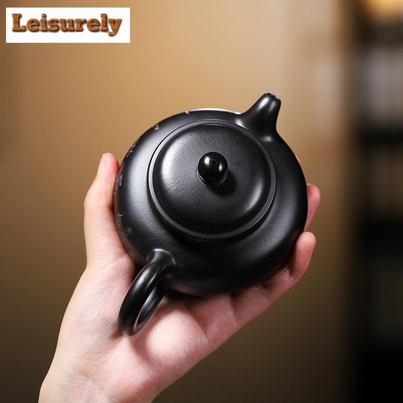 240ml Boutique Yixing Purple Clay Teapots Handmade Carved Pot Raw Ore Black Zhu Mud Kettle Zisha Teaset Collection Gift Supplies