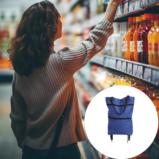 Foldable Shopping Bag with Wheels Large Capacity Waterproof Foldable Design Multipurpose Grocery Shopping Cart