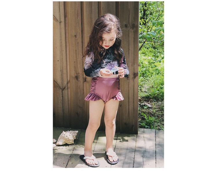 Korean Floral Long Sleeve Baby Girl Swimsuit - Retro Style