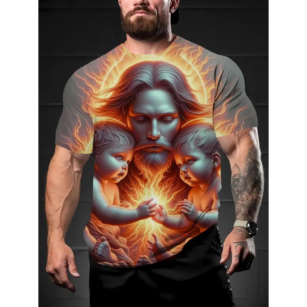 Men's 3D Print Jesus Virgin Mary T-Shirt Tops Casual Short Sleeve Crew Neck Jesus Birth Printed Tshirts For Men Streetwear