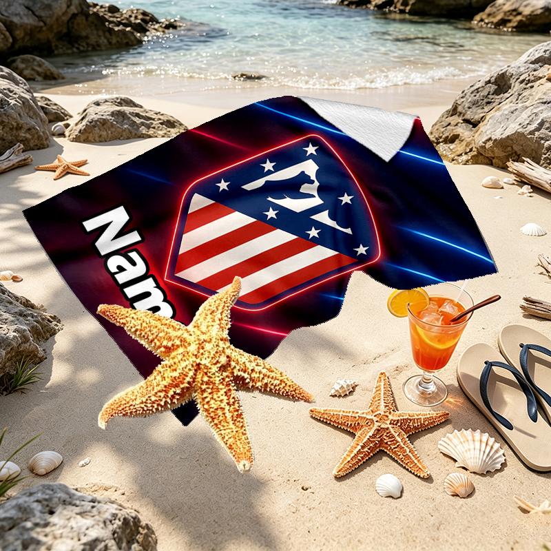 Custom Name Personalized Atletico Madrid Print Beach Towel, for Trip Camping Beach Party Home Decor, Birthday Gift for Family & Friends
