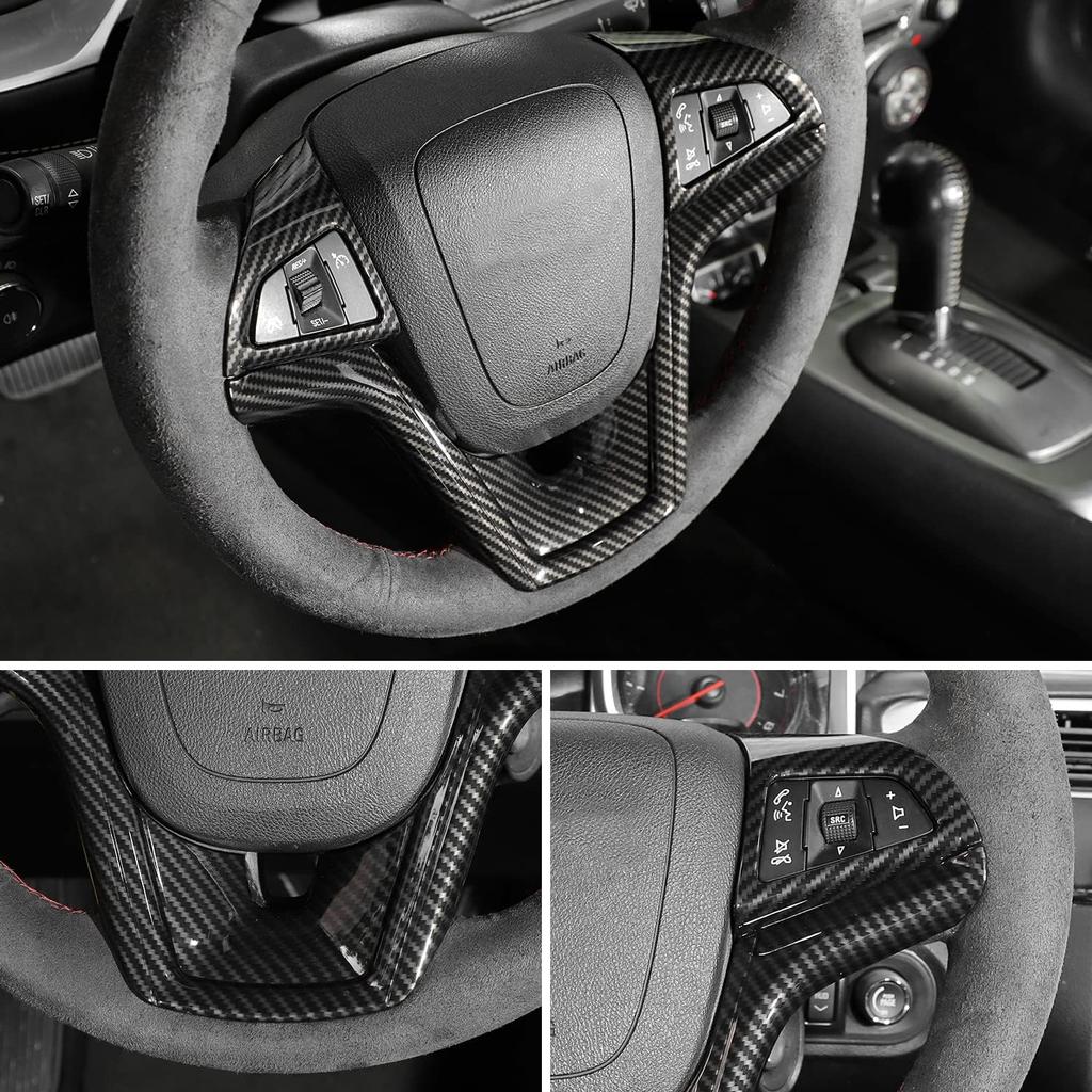RT-TCZ Lenkrad-Zierblenden-Dekorationsring-Kit Innenraumzubehör für 2012 2013 2014 2015 Chevrolet Camaro, 3 Stück (Kohlefaserstruktur)