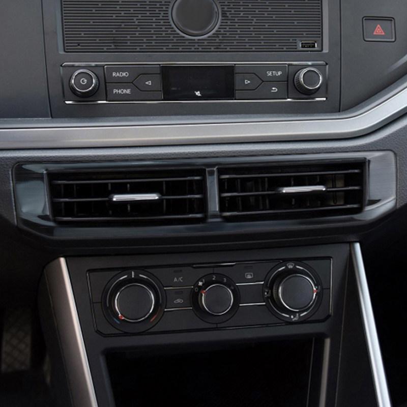 For VW Polo 2019 2020 Car Center Control Air Condition Outlet Vent Frame Cover Trim Sticker Stainless Steel Black Accessories