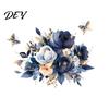 Floral Wall Decals Watercolor Flower Stickers, Removable Rose And Peony Decals, Waterproof PVC Mural, Gold Foil Leaf Art Peel Stick Decors for Living