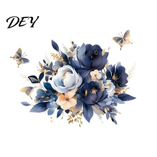 Floral Wall Decals Watercolor Flower Stickers, Removable Rose And Peony Decals, Waterproof PVC Mural, Gold Foil Leaf Art Peel Stick Decors for Living