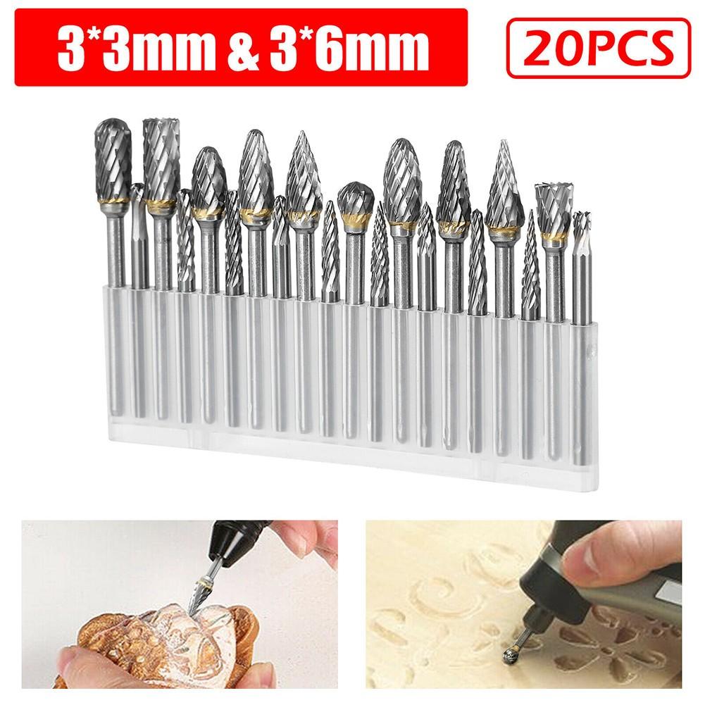 20pcs Tungsten Steel Carbide Burr Grinder Head Die Grinder Rotary Drill Bits