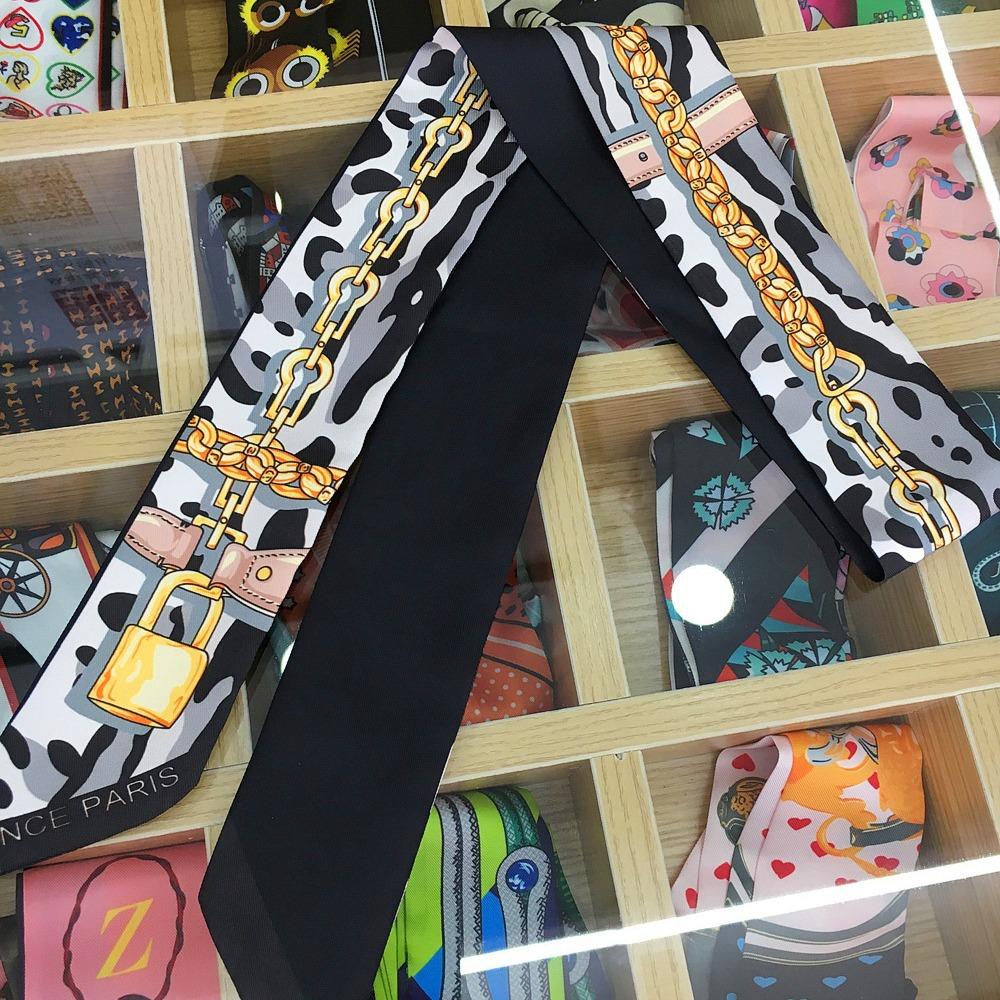 

120*5cm Plant Jungle Printed Scarf for Women s Spring Summer New Model Emulated Silk Streamer Fashionable Retro Hairband Streame