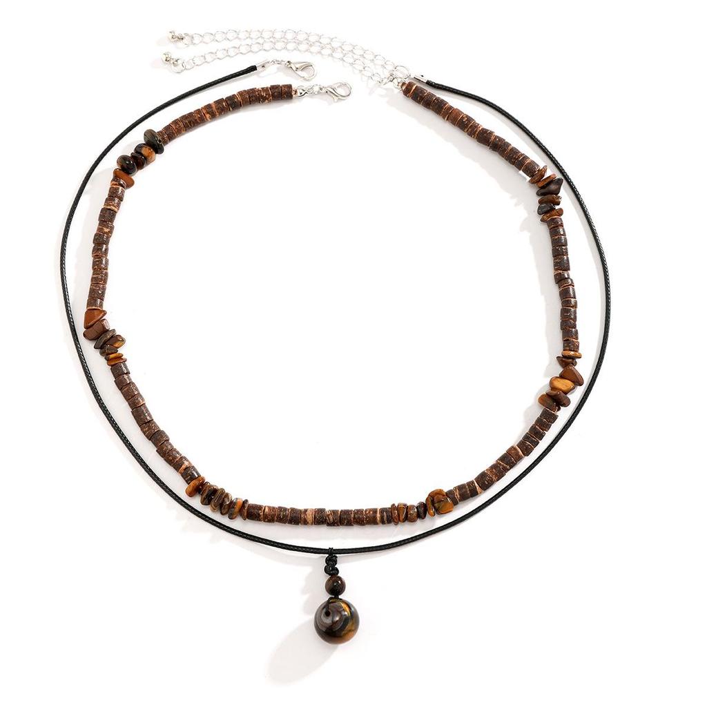 Men's European & American Turquoise and Wooden Beads Necklace Set - Simple, Versatile Sweater Chain