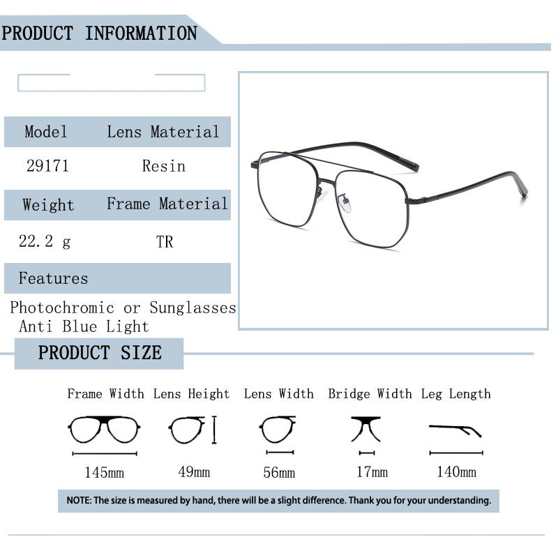 New Brand Myopia Glasses Women Oversized Alloy Frame Blue Light Blocking Photochromic Eyeglasses for Men and Women