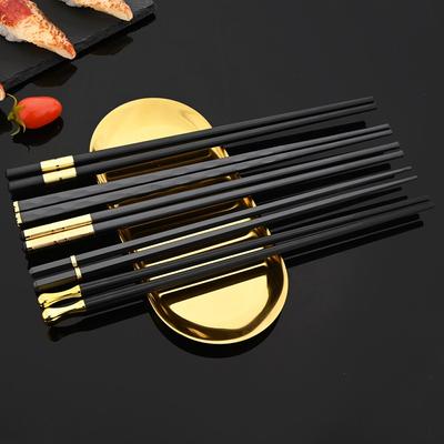 5 Paar schwarze Essstäbchen, chinesisches Essen, Sushi-Sticks, wiederverwendbar, koreanische rutschfeste Essstäbchen-Set, Legierungsgeschirr, Palillos Chinos