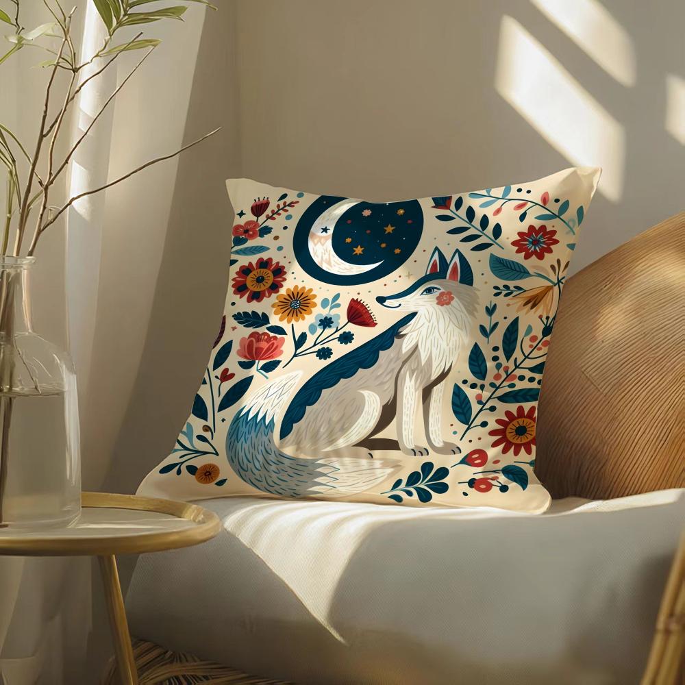 Colorful Natural Animal Flower Prints Pillow Case Double-Sided Plush Sofa Cushion Covers Organic Breathable Invisible Zipper