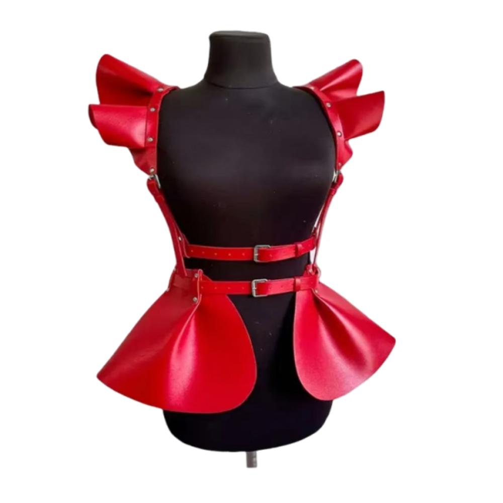 

a-line Cyberpunk Suspender Skirt Retro Gothic Belt Dress Cosplay Bondage Costume Music Festival Red Style B