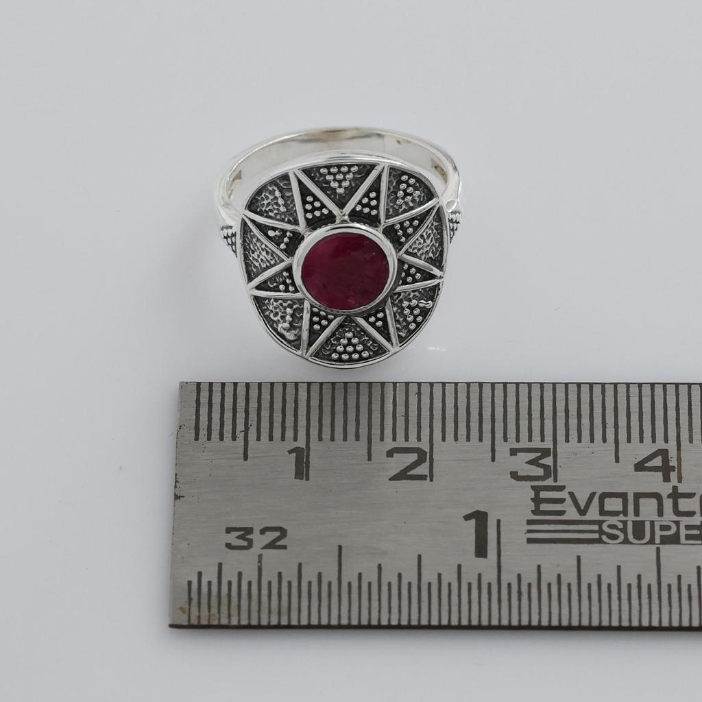 Lab Created Ruby Silver Ring, 925 Sterling Silver Handmade Jewelry, Silver Ring, Unisex Jewelry Ar8938