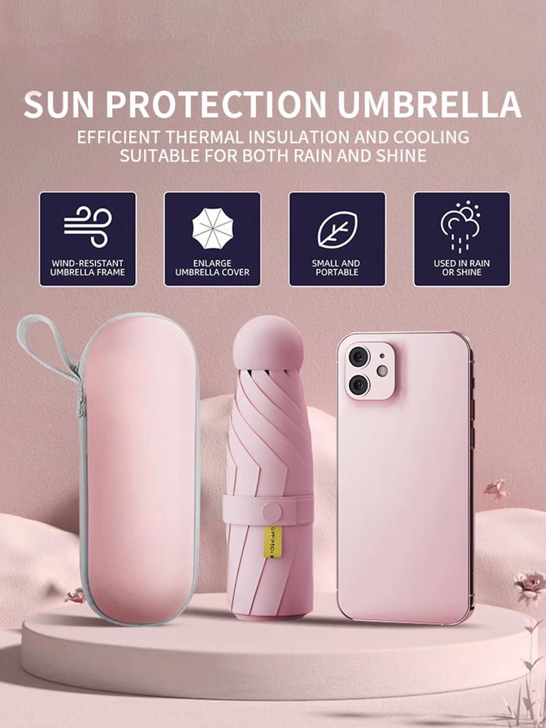 Solid Color Portable Capsule Umbrella Dual Use Sunshade And Rain Protection for Women Small Size