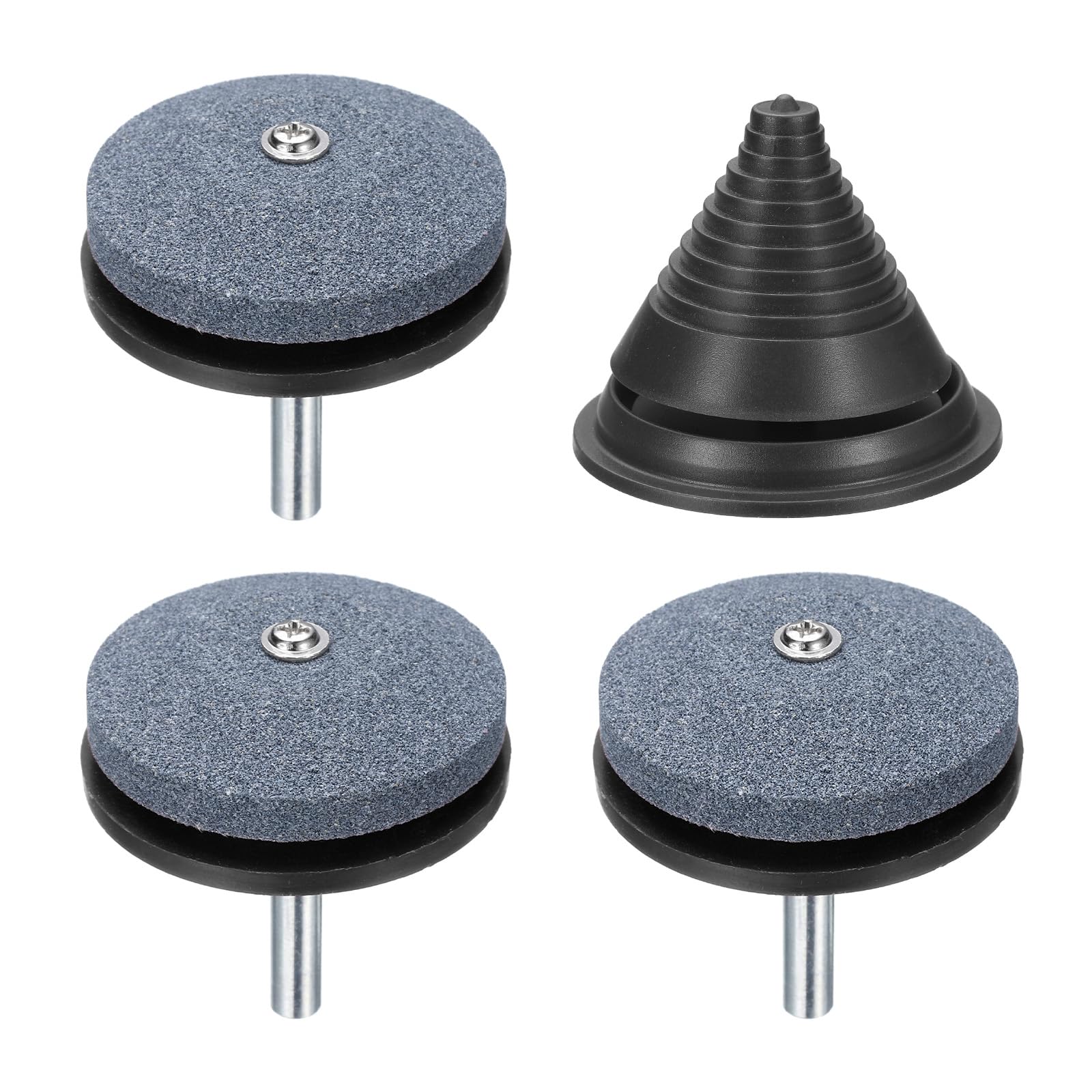 

uxcell Rotating Corundum Lawn Mower Blade Sharpening Stone with Plastic Backing and Black Blade Balancer for Power Hand and Garden Tools 3-Piece чорний