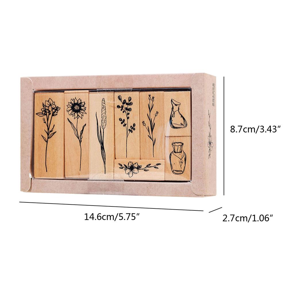 8 Pcs Vintage Decorative Rubber Stamp Plant Flower Pattern Wood Rubber Stamp for Journaling Scrapbooking Diary DIY Craft
