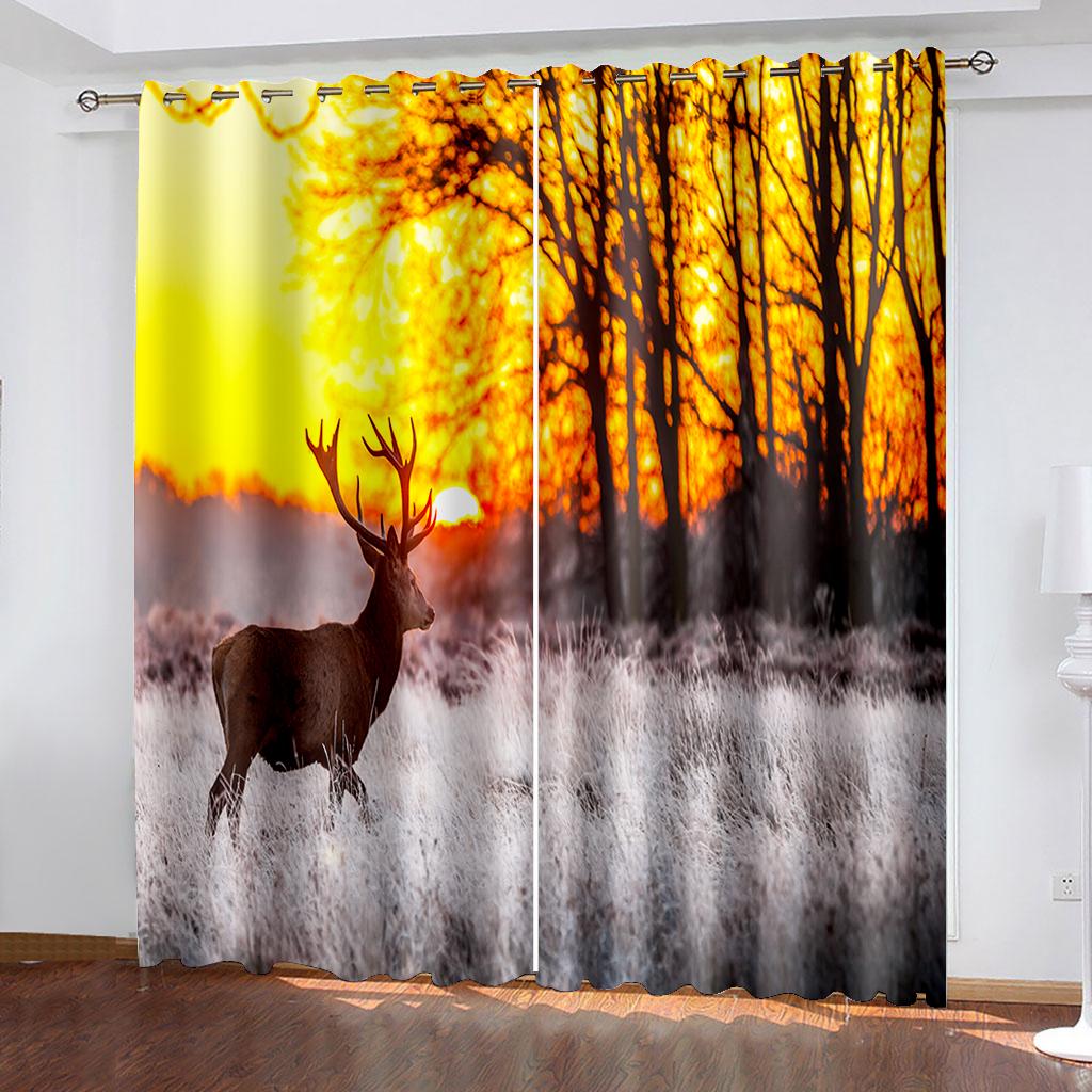 Digital Printing Sika Deer Animal Series Sunshade Curtain Living Room Bedroom Home Decoration