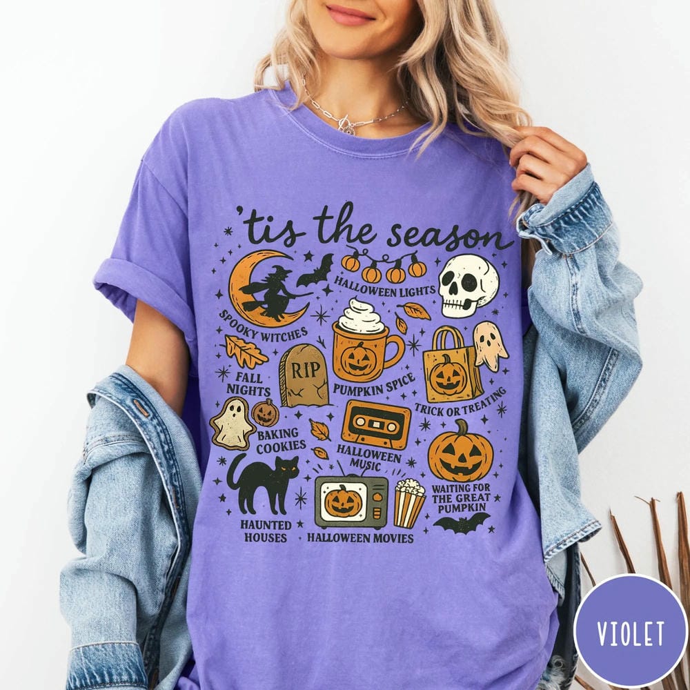 Women Vintage Dark Academia Vintage Halloween Comfort Shirt Tis the Season Pumpkin Witch Graphic Tshirt Unisex Top Streetwear