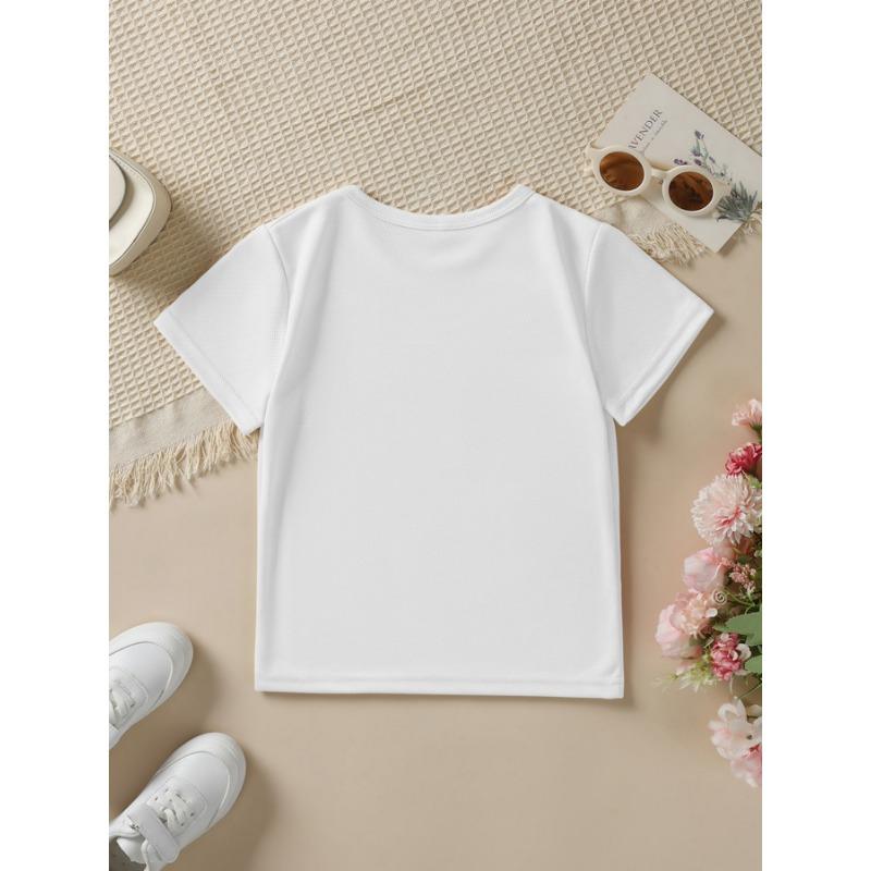 European sizes Summer Fashion Girls' Short Sleeve T-Shirt with Clover Cartoon Print, Casual Versatile Top