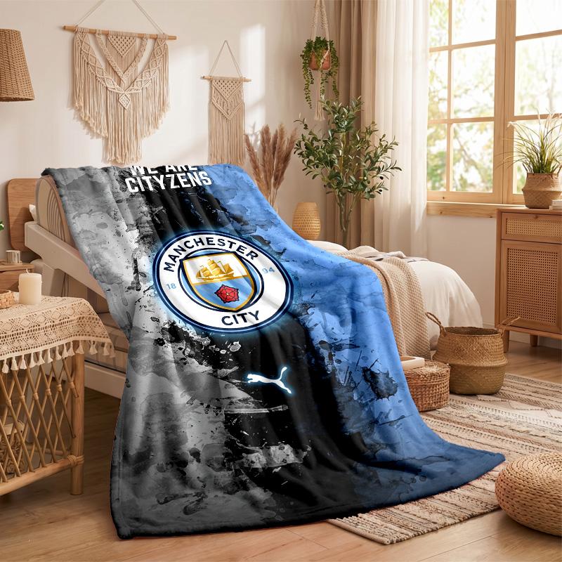 Manchester City Print Flannel Blanket Soft Warm Sofa Bed Throw Blanket For Home Office Bedroom
