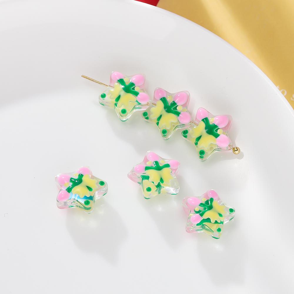 5pcs/lot Glass Loose Bead Christmas Stars Snowflakes Beads For DIY Jewelry Making Earring Necklace Pendant Festival Decor Gift
