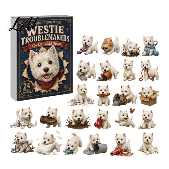 Camping-Thema Weihnachtsdekorationen 24 Tage Kalender 2026 Advents Niedlicher Hund 2D Acryl Welpe Countdown-Kalender Cartoon-Tier-Anhänger für Weihnachten G