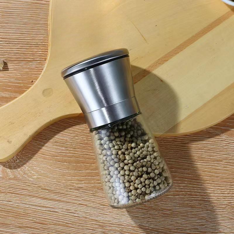 Stainless Steel Manual Grinding Bottle Household Glass Seasoning Bottle Pepper Grinder Kitchen Seasoning Bottle Spice Grinder