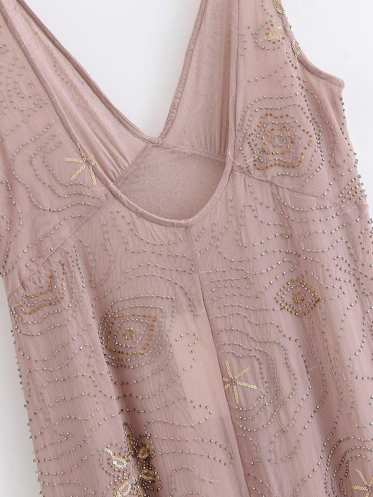 2025 Summer Women's European & American Style Casual Sequin Midi Dress - Fashionable & Simple