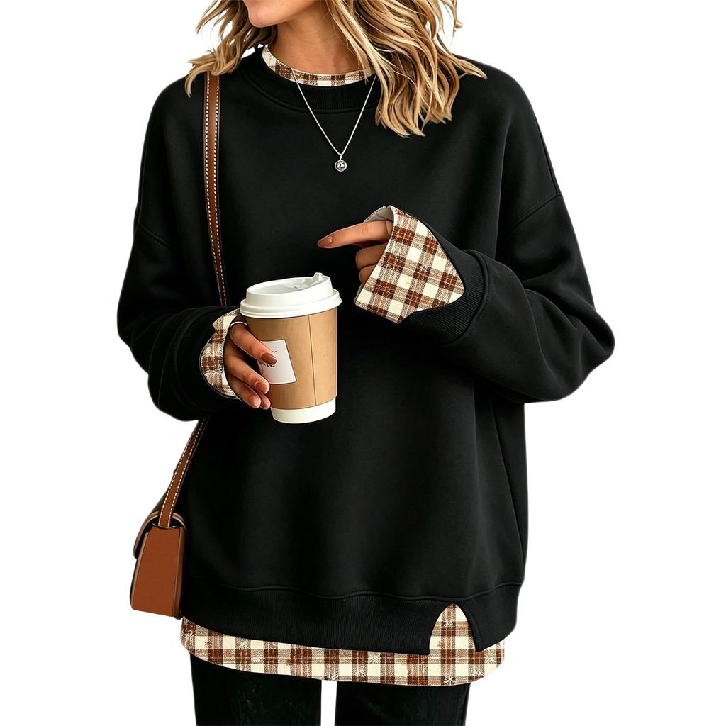 Damen Casual Bedrucktes Langarm Look Sweatshirt Lockerer Pullover