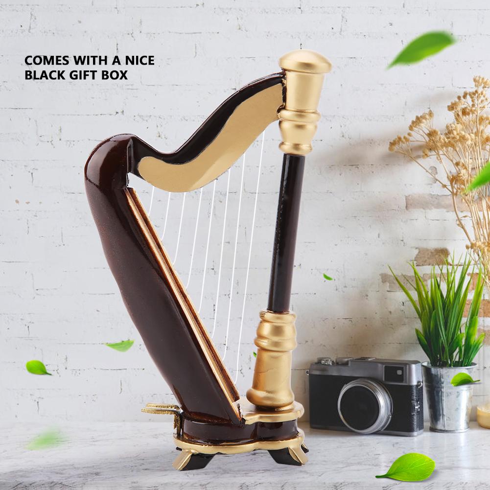 3.5in Wooden Miniature Harp Replica with Gift Case Instrument Model Musical Gifts Ornaments