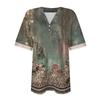 Women's Top Loose Casual V-Neck Lace Sleeve T-Shirt Short Sleeve Floral Print Top