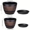 2pcs A Set of Retro Barrel Flower Pots with Tray - One Base + One Pot, Striped Plastic Flower Pot with Drainage Holes, Suitable for Indoor and Outdoor