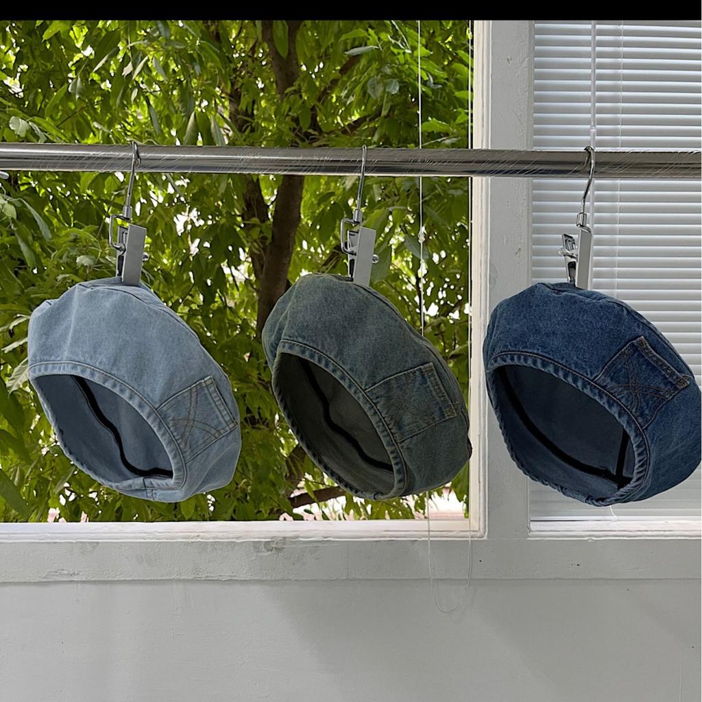 New denim beret women's summer new retro face small round face retro bud octagonal hat big head circumference