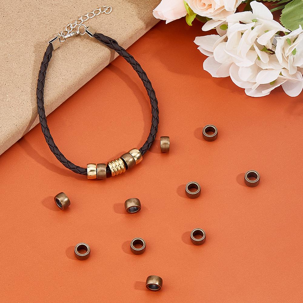 50Pcs Brass European Beads, Large Hole Beads, Column, Antique Bronze, 8.5x5mm, Hole: 5.5mm