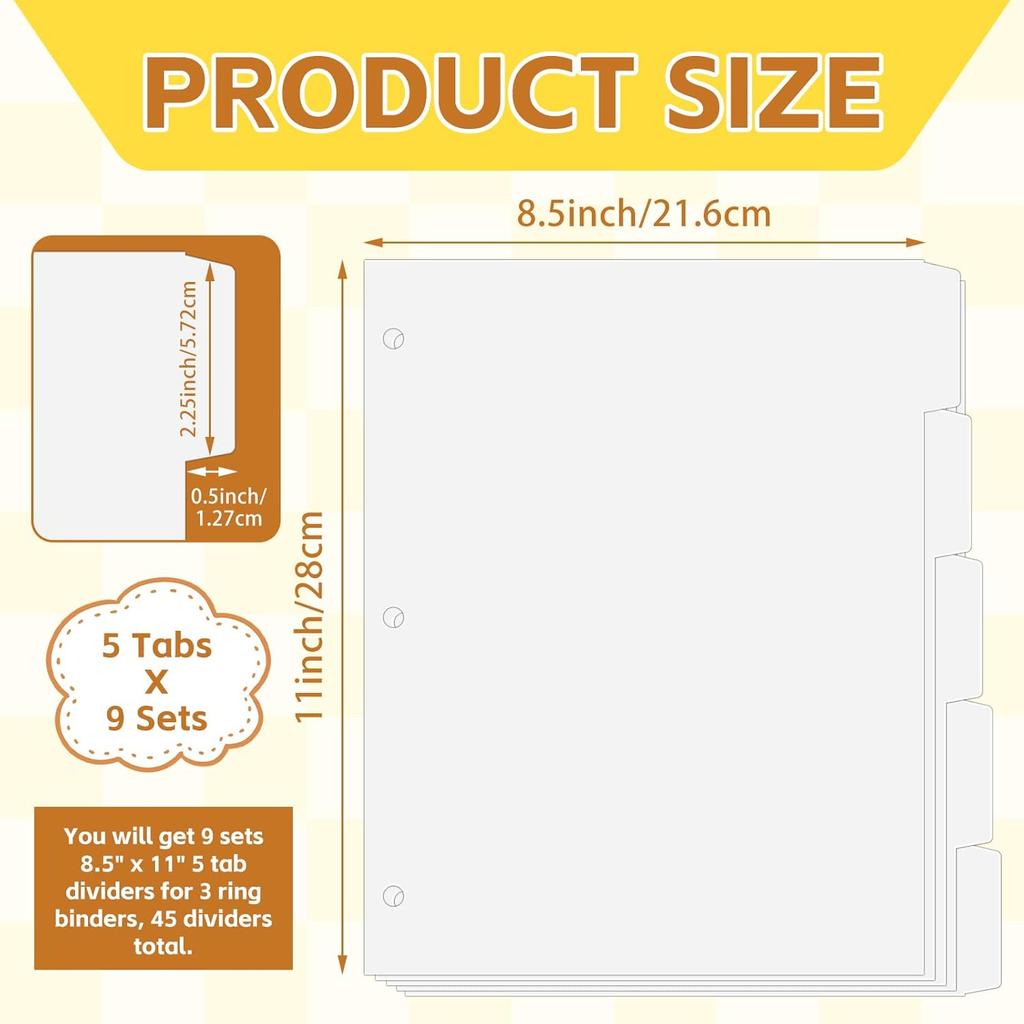 Blank Write On Binder Dividers for 3 Ring Binder, 1/5 Cut Tabs Letter Size White Binder Separators with 5 Tabs 8.5 X 11 File 3 Hole Punch Page
