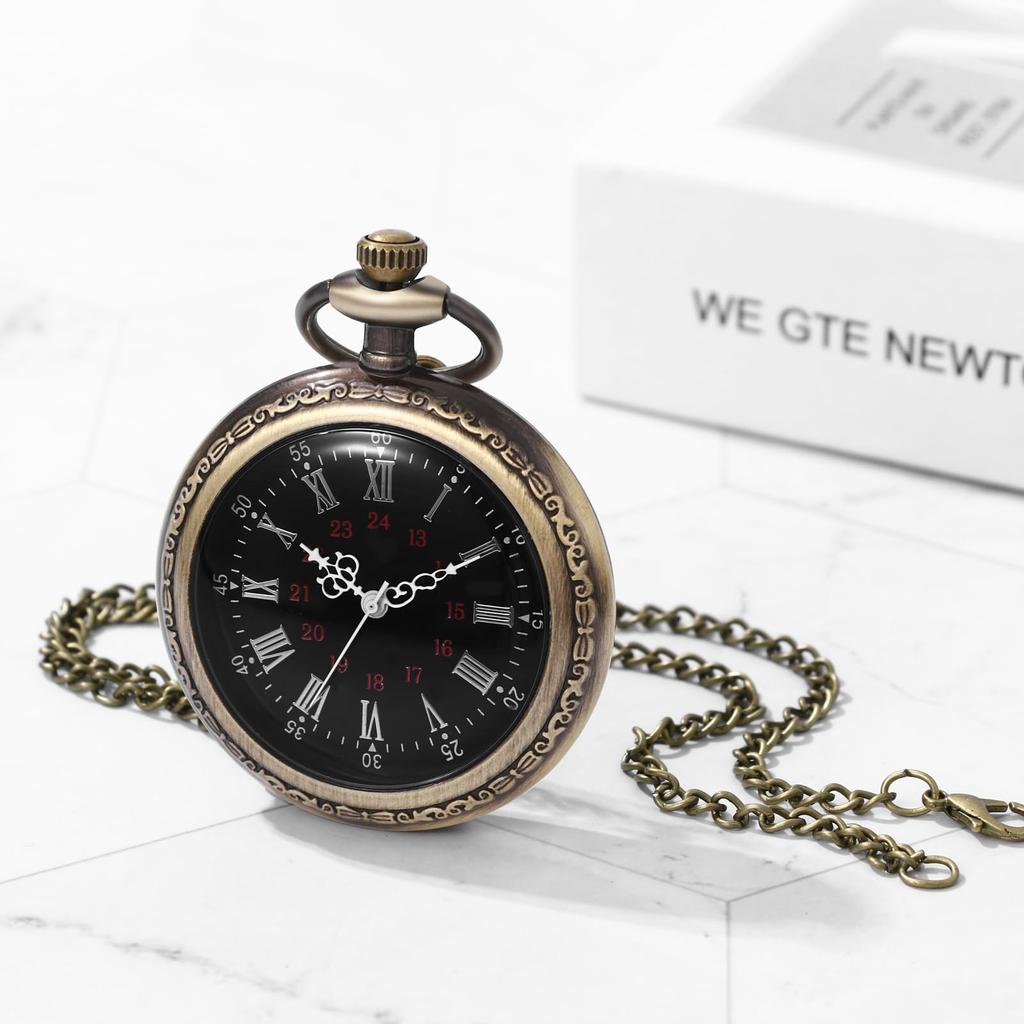 Roman Analog Antique Pocket Retro Bronze Pendant Watch with Keychain and Chain Necklace Perfect Gift for and Christmas Men's Watch - Birthdays,
